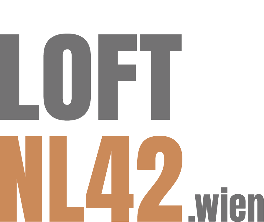 Das Logo der Loft NL42.wien. Loft ist in schwarz zu lesen, nl42 in orange, und .wien wieder in Schwarz.